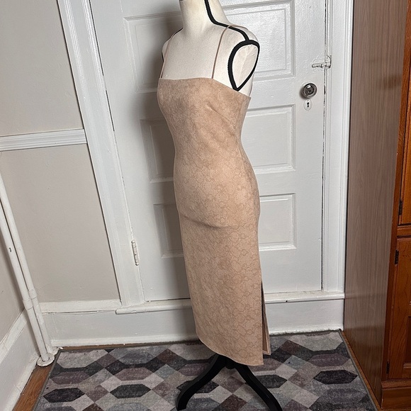 4SI3NNA Bodycon Dress Sz S Neutral Muted Snakeskin Print Slit Stretch - Picture 6 of 16